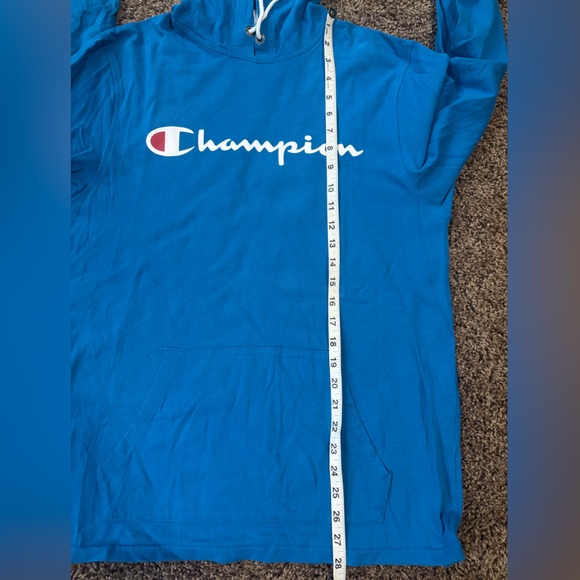 EUC Champion Men's Medium Blue Cotton Logo Long Sleeve T-shirt Hoodie - Picture 7 of 7